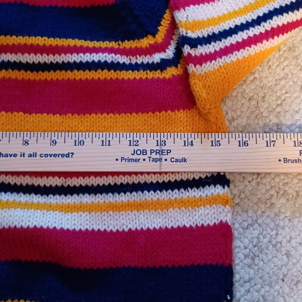 Handknit Unisex Crew Neck Sweater Multicolor Horiz. Strps School Casual READ - Picture 4 of 4